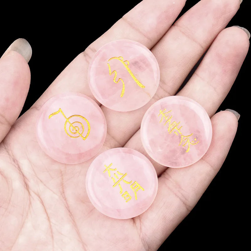 4Pcs Natural Lapis Lazuli Stones Engraved Chakra Symbols Polished Palm Stones for Reiki Crystal Healing Balancing