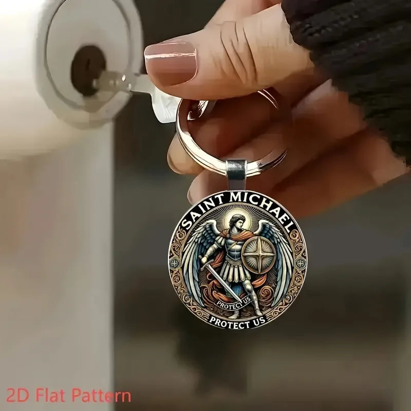 Saint Michael Archangel Defeating Evil templar Keychain Fashionable Cross Keyring Religious Symbolic Accessory Perfect Gift