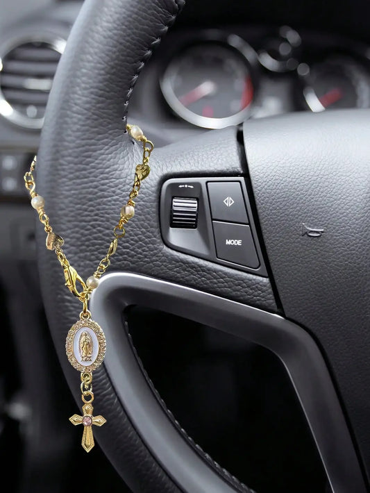 1PC Religious Rosary Car Hanging Ornament – Can Be Used as Decoration for Rearview Mirror or Steering Wheel