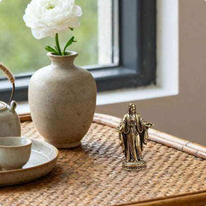 Brass Jesus Figurine Desktop Decoration Sacred Heart of Jesus Statue Miniature Christian Sculpture Handmade Look for Christians