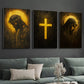 3pcs Religious Canvas Wall Art Set Jesus and Virgin Mary with Golden Cross Design Home Office  Church Decor Indoor Mural Decor