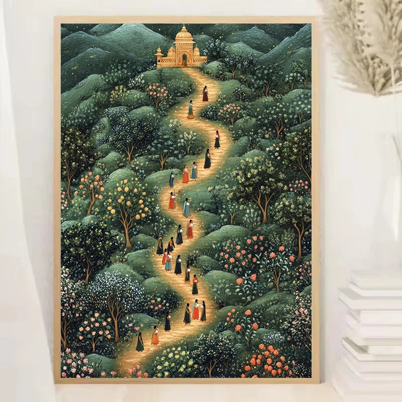 Hindu God Spiritual Serene Forest Temple Scene Indian Nature&Wildlife Poster Canvas Painting Wall Art Pictures Home Decor