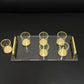 Judaica Clear Acrylic Tray and Six Cups with Gold Handles For L'chaim Shabbat Kiddush Jewish Family Table Decoration