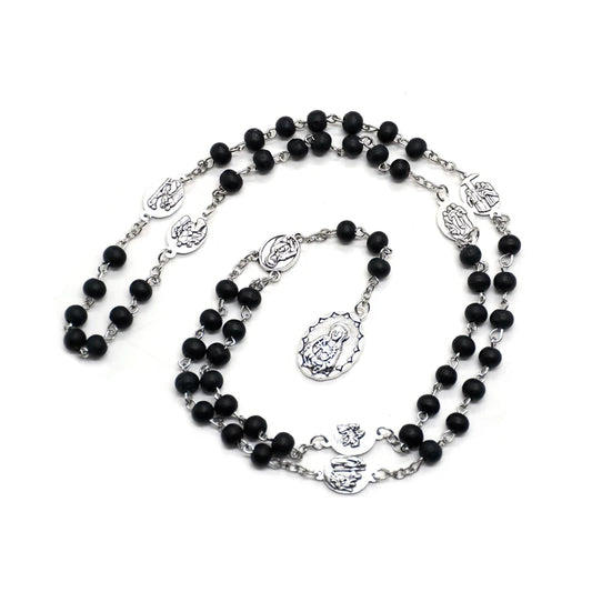 The Seven Bitter Rosary Church Catholic Wood Beads Virgin Pendant Necklace Religious Jewelry Black Red
