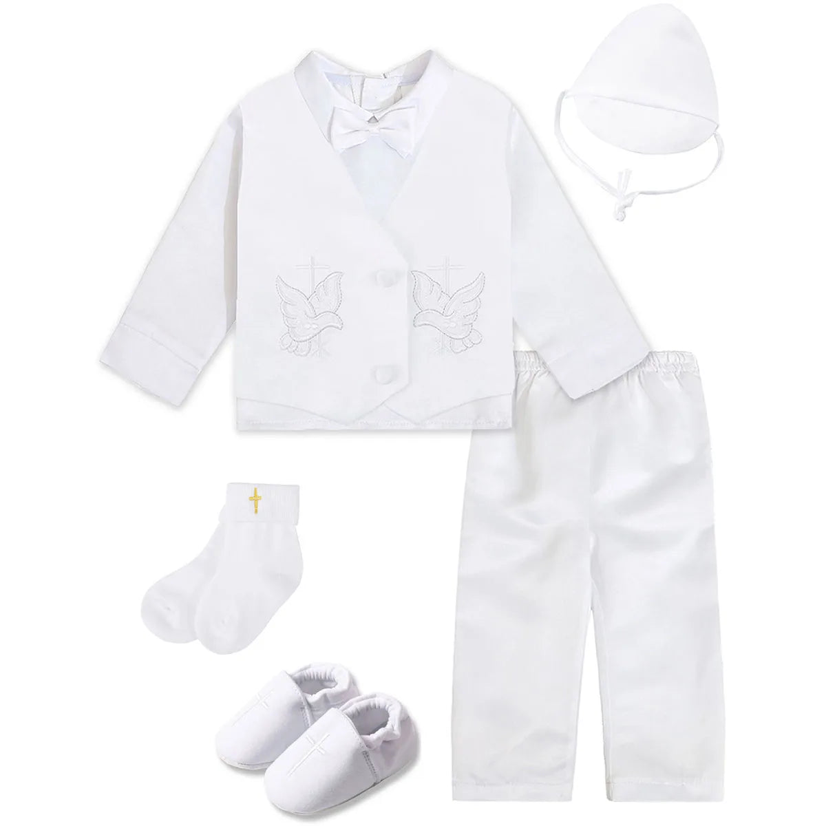 Baby Boys Baptism Outfits Infant Wedding Birthday Party White Cartoon Dove Newborn Formal Gentleman Suits Christening Clothes