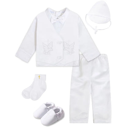 Baby Boys Baptism Outfits Infant Wedding Birthday Party White Cartoon Dove Newborn Formal Gentleman Suits Christening Clothes