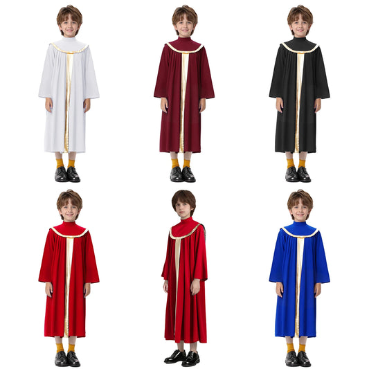 Boys Girls Church Choir Worship Praise Dance Robe Long Sleeve Metallic Gown Christian Pastor Priest Cosplay Halloween Costume
