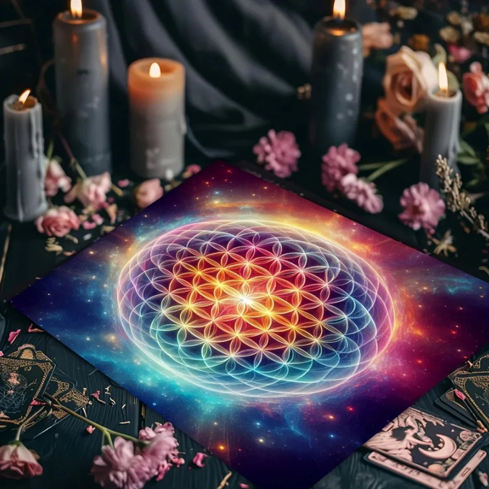Tarot Tablecloth Mandala Flower Of Life Altar Cloth For Divination Meditation Circle Galaxy Tarot Mat Spiritual Oracle Card Pad