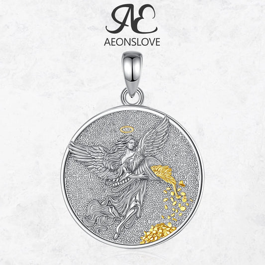 AEONSLOVE 925 Sterling Silver Goddess of Fortune Necklace Roman Goddess Coin Pendant Luck Amulet Mythology Jewelry for Women Men