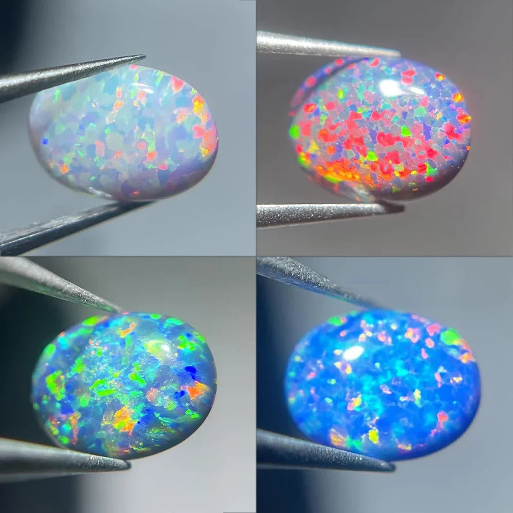 Synthesis Opal Cabochons Loose Gemstone Oval Fire Color Ring Face Flat Colorful Gemstone Cabochons Ring Setting DIY Jewelry