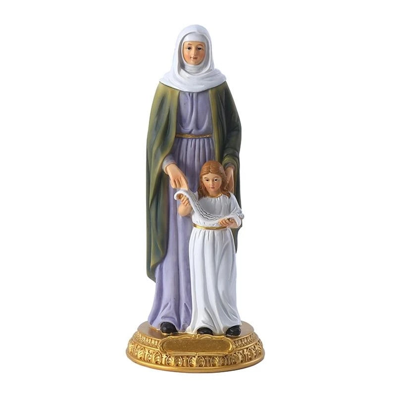 D8KF Virgin Mary with Saint Anne Blessed Catholic Sculpture Resin Christian Statue for Home Living Room Garden Church Decor