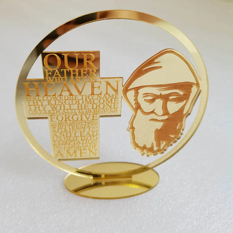10pcs 10cm Mirror Acrylic Saint Charbel God Bless of The Lord's Prayer Christening & Baptism Decor