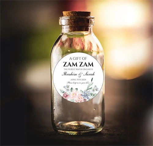 Custom Zamzam Water Sticker Islamic Nikah Wedding Favor Muslim Hajj Umrah Party Gift Packaging Label Bridal Shower Adhesive DIY