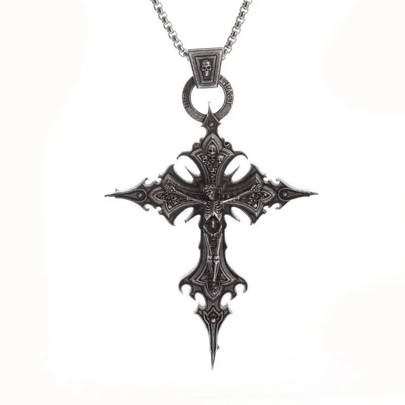 Men and Women New Retro Personality Creative Design Jesus Cross Amulet Pendant Rock Casual Gift Catholic Christian Necklace