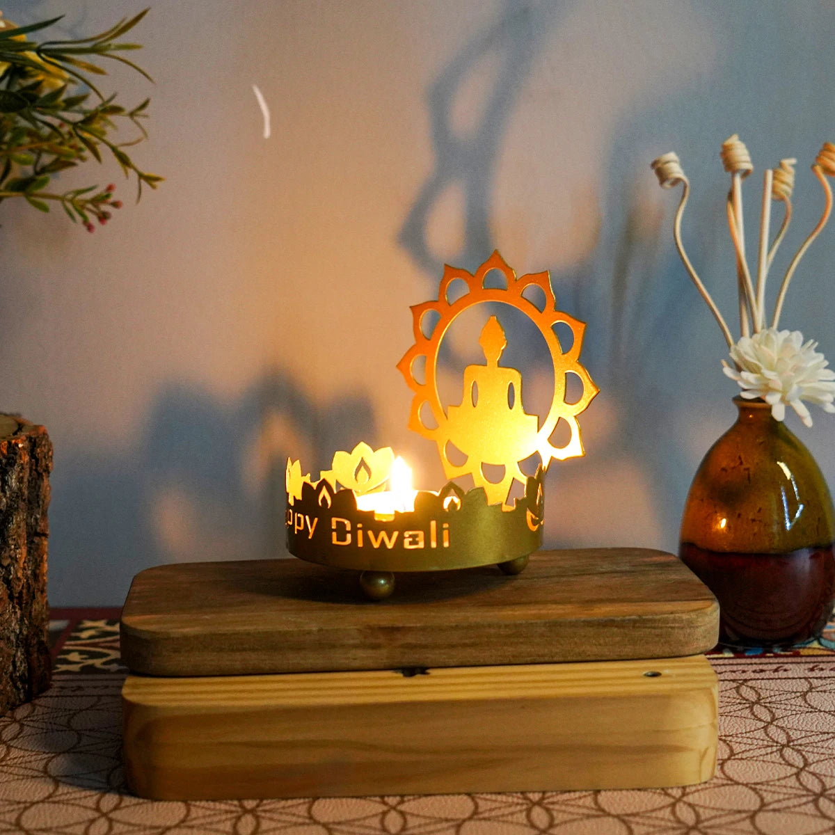 1PC Metal Buddha Statue Candle Holder Candle Holder Diwali Festival Candle Holder Decoration, Fortune Peace Candle Lamp Crafts H