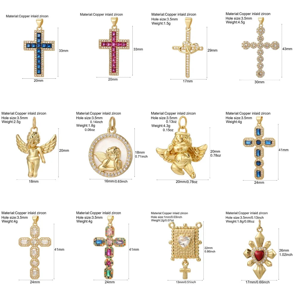 Goth Cross Chrams for Jewelry Making Supplies Golden Angel Charm Stainless Steel Long Chain Dijes Diy Necklace Earring Bracelet