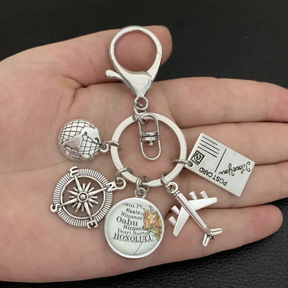 New ideas Earth plane keychain pendant earth compass personality memorial key ring gift for travel lovers