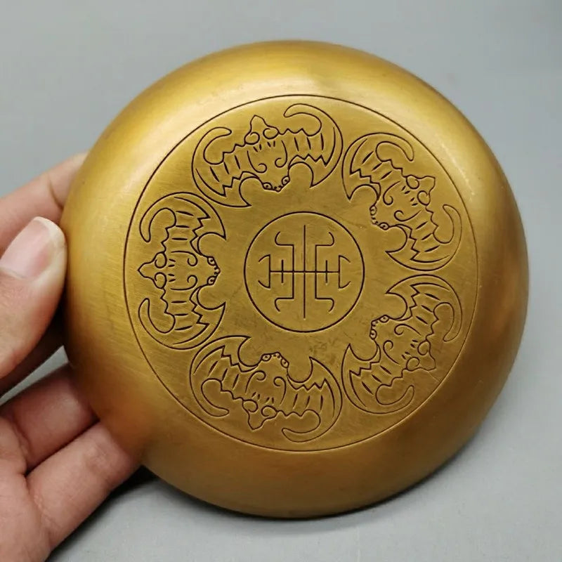 Buddhism Copper Plate 18cm Auspicious Tibetan Brass Engraving Dish Worship For Buddha Fruit Tray Desktop Home Gift Decorative