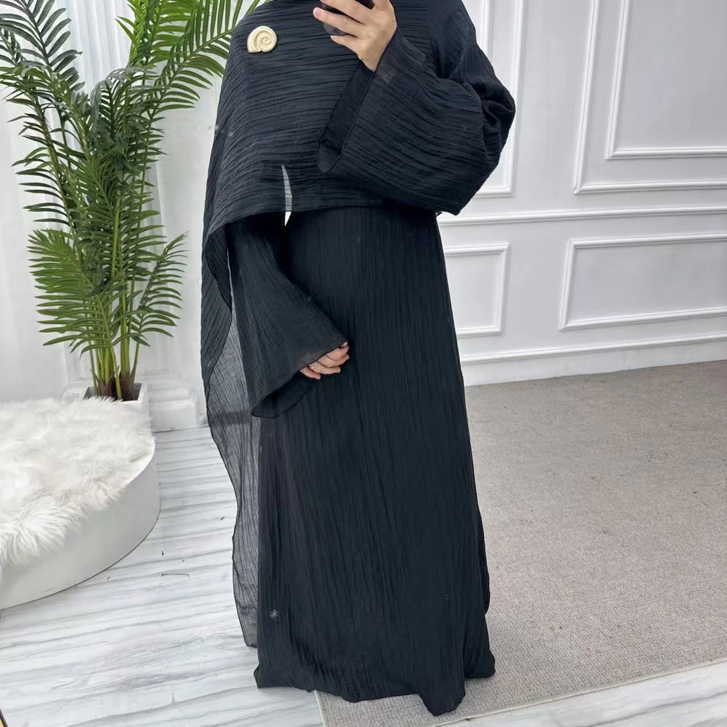 Sweet Slim-Fit Hijabi Abaya Dress-Fixed Long Scarf, Integrated Waist Belts, Decorative Pin. Ramadan Eid Party Muslim Women Dress