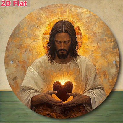 The circular wall art of the Sacred Heart of Jesus - 2D diameter planar surface religious decoration, indoor/outdoor decoration