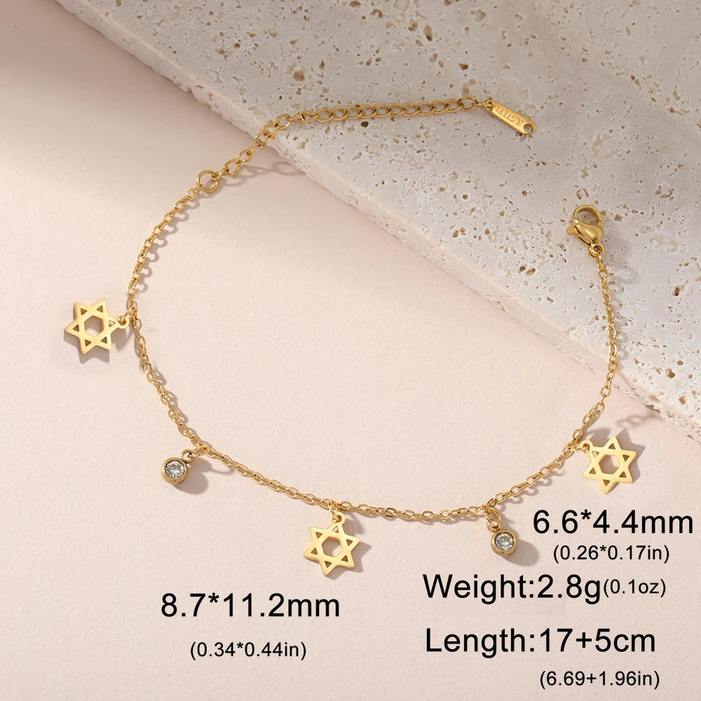Dawapara Star of David Bracelet Jewish Prayer Judaica Hexagram Charm Protection Amulet Couple Gift Stainless Steel Jewelry