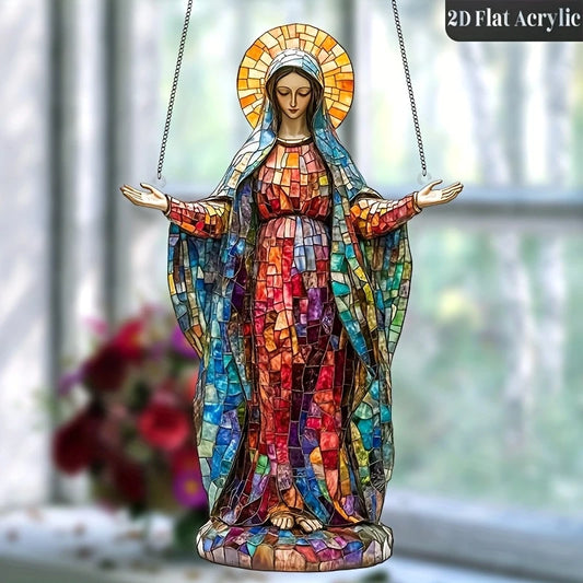 2D Sacred Acrylic Sun Catcher Virgin Mary Hanging Decoration Religious Christmas Ornament Light Collector for Living Room Church