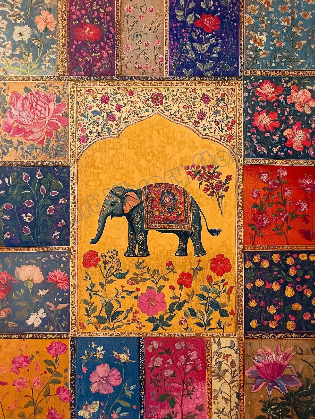 Retro Traditional Indian Woman Lady in The Garden Animals Pattern Poster Canvas Painting Wall Art Pictures Home Interior Decor