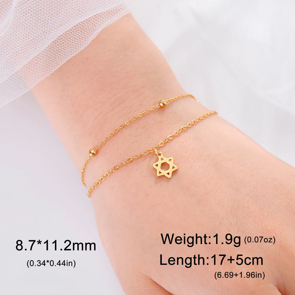 Dawapara Star of David Bracelet Jewish Prayer Judaica Hexagram Charm Protection Amulet Couple Gift Stainless Steel Jewelry