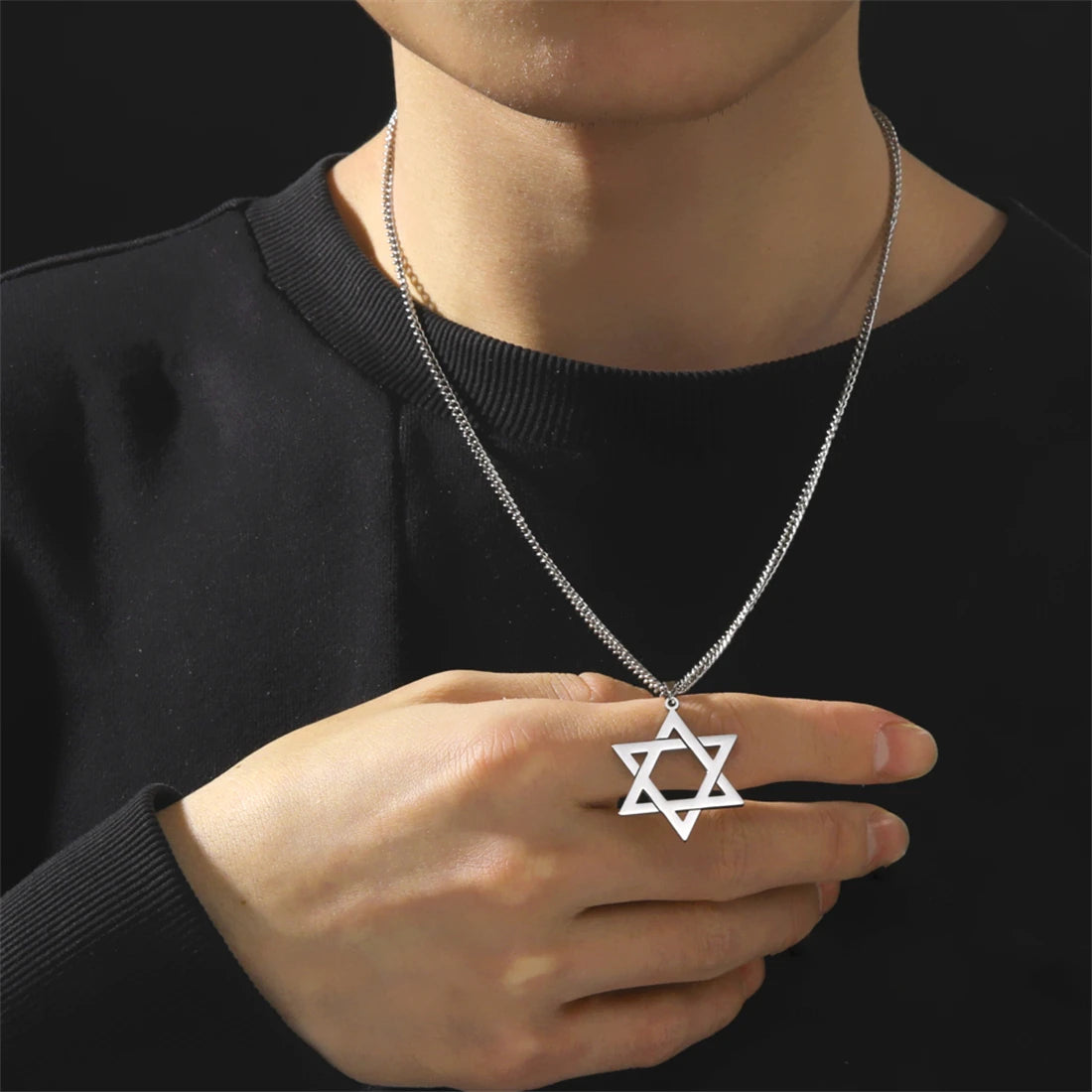 EUEAVAN Star of David Pendant Necklace Women Men Stainless Steel Gold Silver Black Color Classic Six-pointed Star Jewish Jewelry