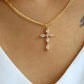 Fashion New Zircon Inlaid Cross Necklace Pendant Jewelry for Women Gold Color Long Clavicle Chain Necklaces