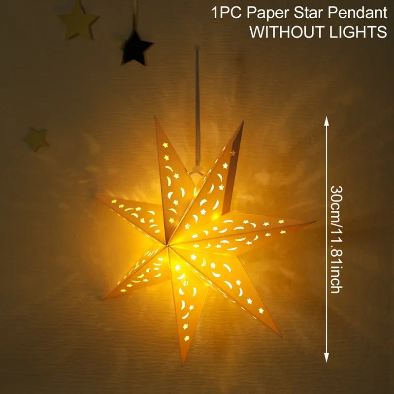 30-75cm Hollow Star Hanging Pendant Eid Mubarak Ramadan Decor 2025 Christmas Decor For Home Islamic Muslim Party Ramadan Kareem