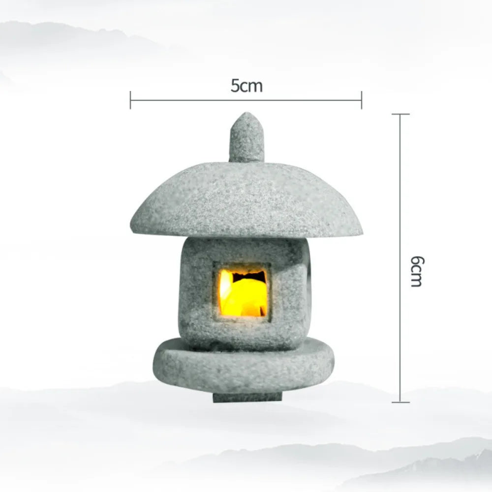 New Mini Pagoda Lantern Light Garden Statue Decorative Sand Stone Micro Landscape Lamp Zen Yard Miniature Bonsai