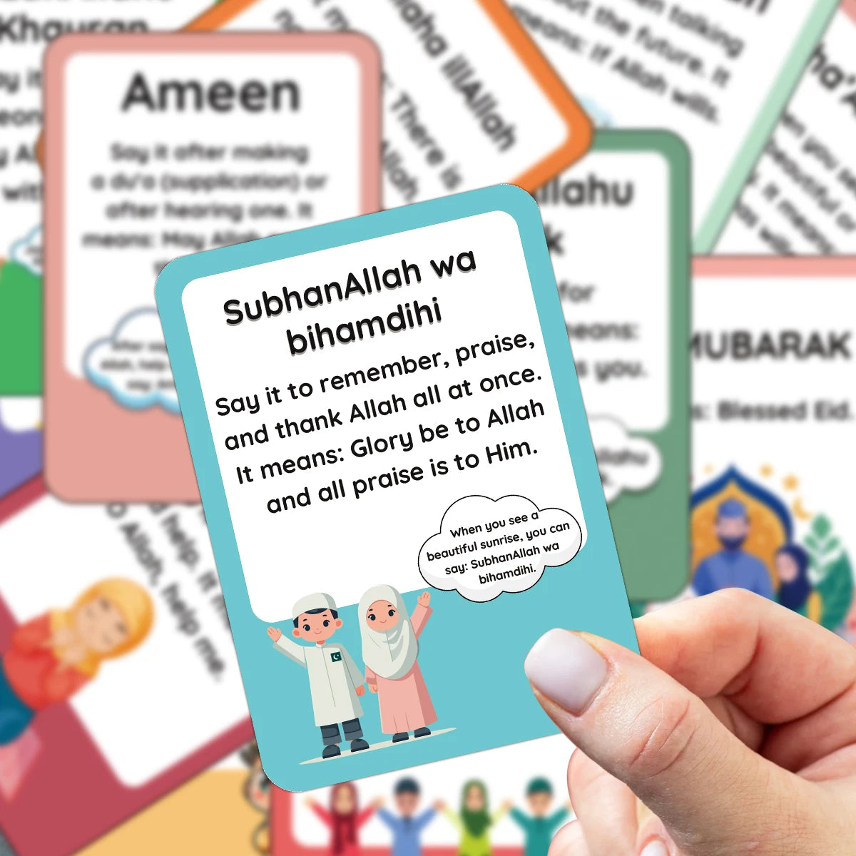 21pcs Vibrant Islamic Common Expressions Phrase Stationery Flashcards,Ramadan&Eid Gifts,Religious Educational Tool Learning Card