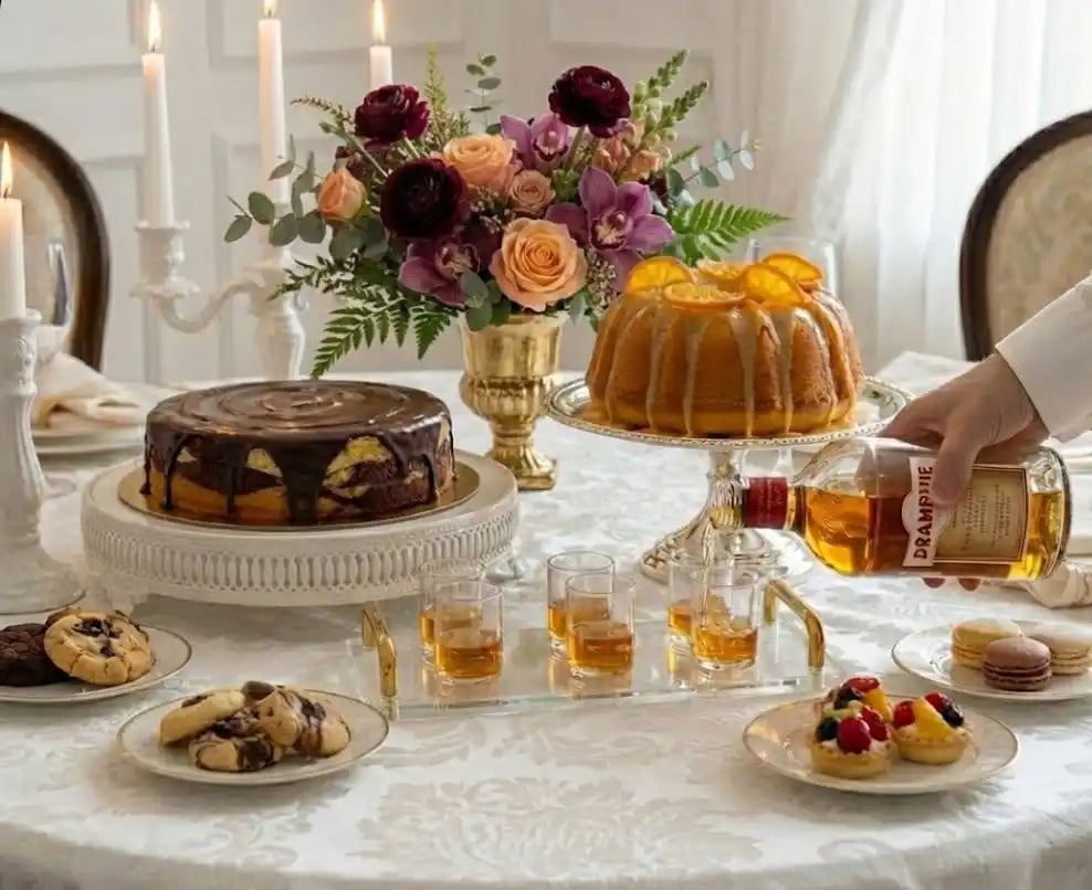 Judaica Clear Acrylic Tray and Six Cups with Gold Handles For L'chaim Shabbat Kiddush Jewish Family Table Decoration