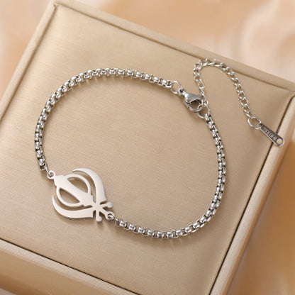 Lucktune Khanda Sikhism Symbol Bracelets for Women Men Stainless Steel Religious Protection Amulet Spiritual Sikh Jewelry Gift
