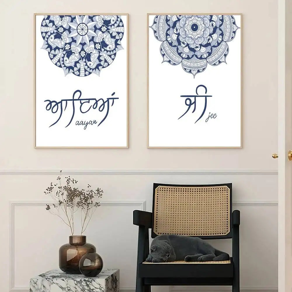 Jee Aayan Nu Poster Print Sikhi I Welcome in Punjabi Blue Mandala Wall Stickers Paintings Modern Home Living Room Decor