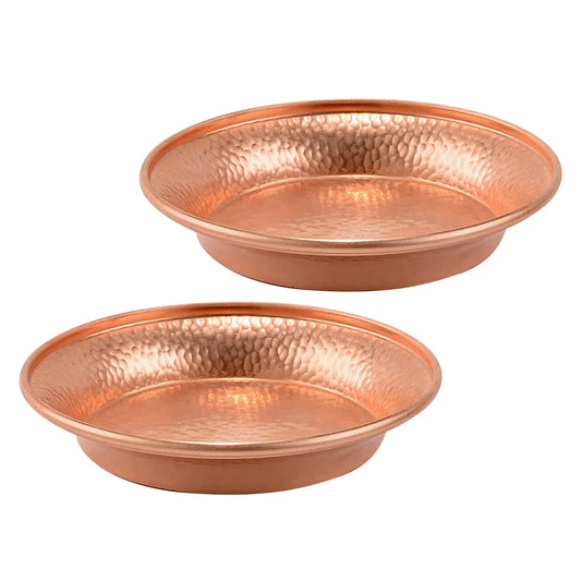 2Pcs Authentic Tibetan Copper Mandala Plate Hand Carved Buddhist Offering Bowl Water Bowl for Worship Yoga Meditation Sacred