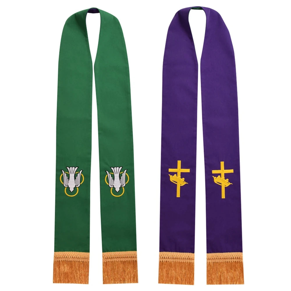 Clergy Stole Church Overlay Double Sided Cross Gold Tassels Scarf for Priest Choir