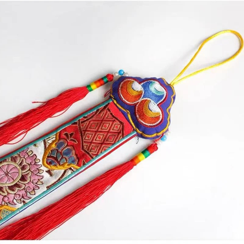 Tibetan Banner Ribbons,Colorful Brocade Buddhist Hall Decorative,Auspicious Cloud Embroidered Sutra Hanging Flags,Buddhist Item