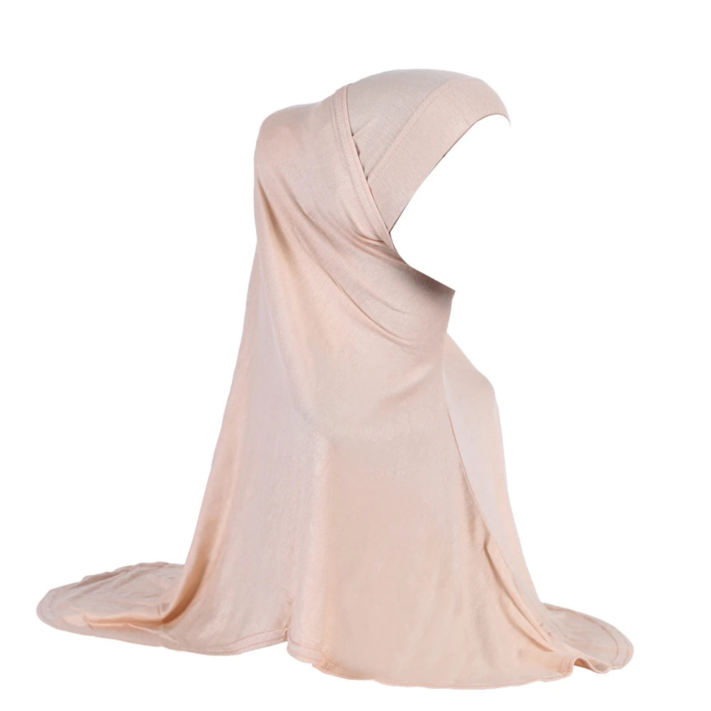 Women 2 Piece Solid Color Amira Jersey Muslim Hijab Soft Stretch Head Scarf with Tube Inner Underscarf Cap Hood Prayer Turbante