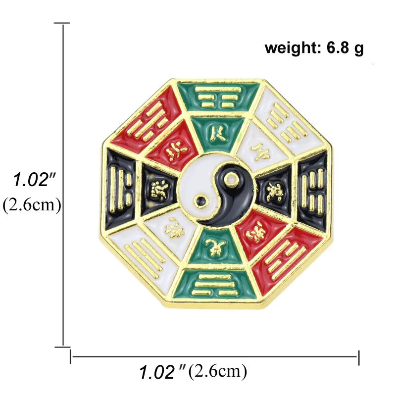 Swastika Yin Yang Tai Chi Bagua Brooch Religious Buddhist Zinc Alloy Yoga Amulet Clothing Backpack Hat Accessories Gift
