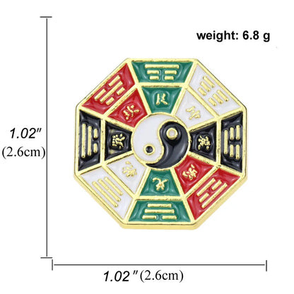 Swastika Yin Yang Tai Chi Bagua Brooch Religious Buddhist Zinc Alloy Yoga Amulet Clothing Backpack Hat Accessories Gift