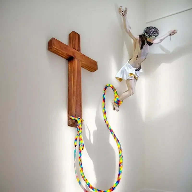 Bungee Jesus Crucifix Wall Art Decor Jumping Jesus Resin Figurine Decorative Jesus Resin Craft Statues for Home Church Living