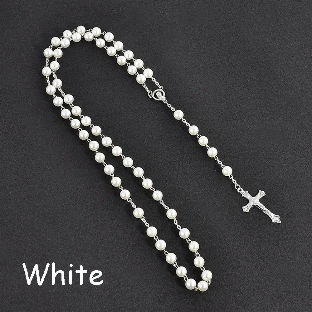 Fashion Vintage Crucifix Virgin Mary Pendant Cross Necklace Jesus Rosary Beads Chain