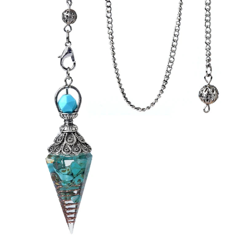 Natural Stone Spirit Pendulum Pendant Latticed Chain Energy Luck Mysterious Reiki Resin For Jewelry Making Accessories Necklaces