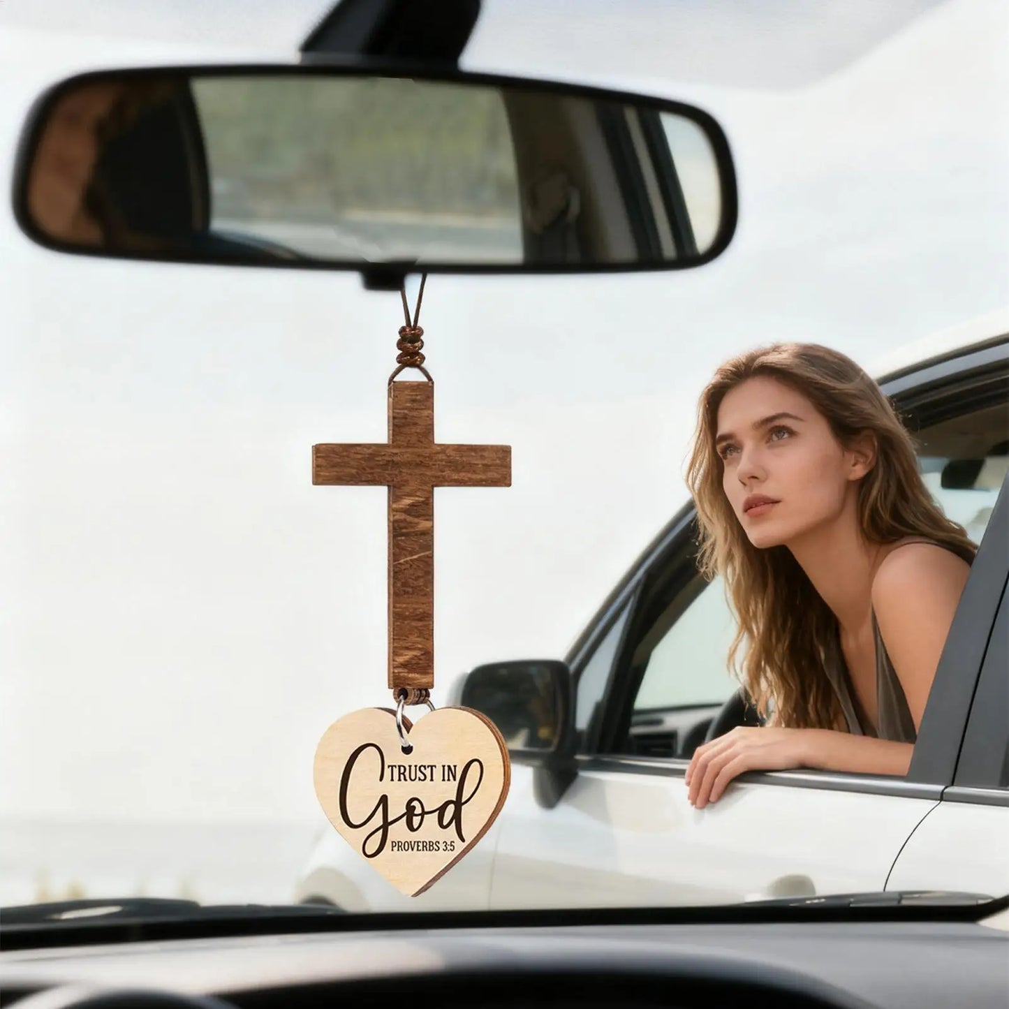 Christian Car Mirror Cross Pendant Jesus Bible Verse Ornament Hanging Decor for Women Men SUV Truck Vehicle Interior Rearview