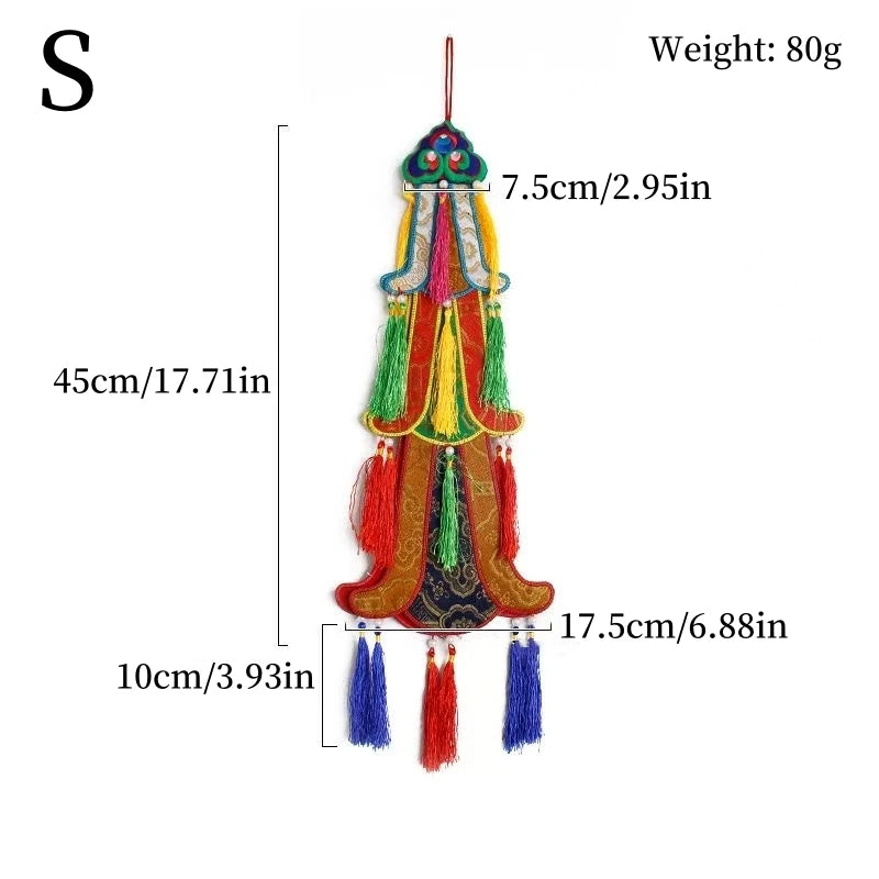 Nepal Handmade Hexagonal Tassel Flag,Colorful Tibetan Embroidery Decorative Handicrafts,Auspicious Hand Drum Flags Buddhist Item