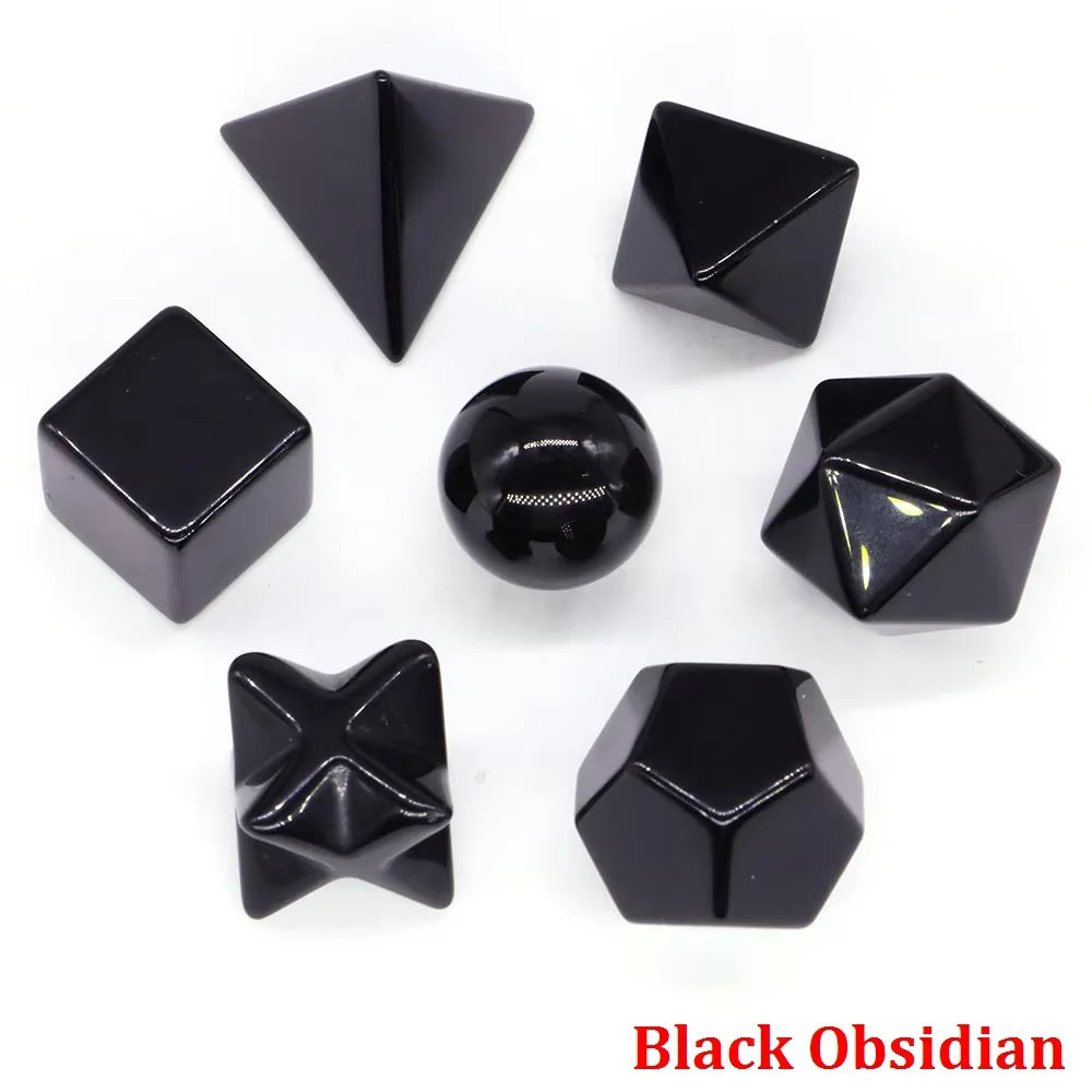 7Pcs Platonic Solid Sacred Stones Geometry Set Natural Crystals Reiki Healing Chakra Gemstones Lucky Home Decoration Gifts