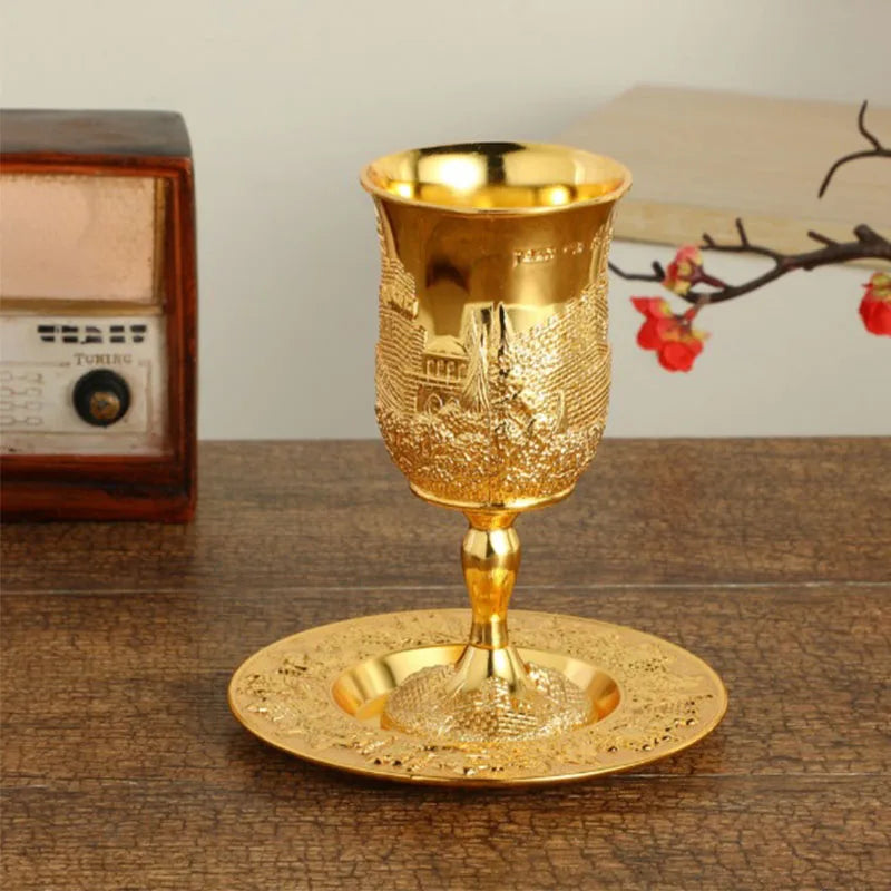 Golden Silver Cup Plated Kiddush Nickel Plated Wine Cup With Saucer Judaica Shabbos Wine Cup Passover For Shabbat Havdalah Gift