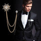 Korean High-end Rhinestone Star Brooch Crystal Tassel Chain Corsage Suit Coat Badge Lapel Pin for Men Women Clothing Accessories